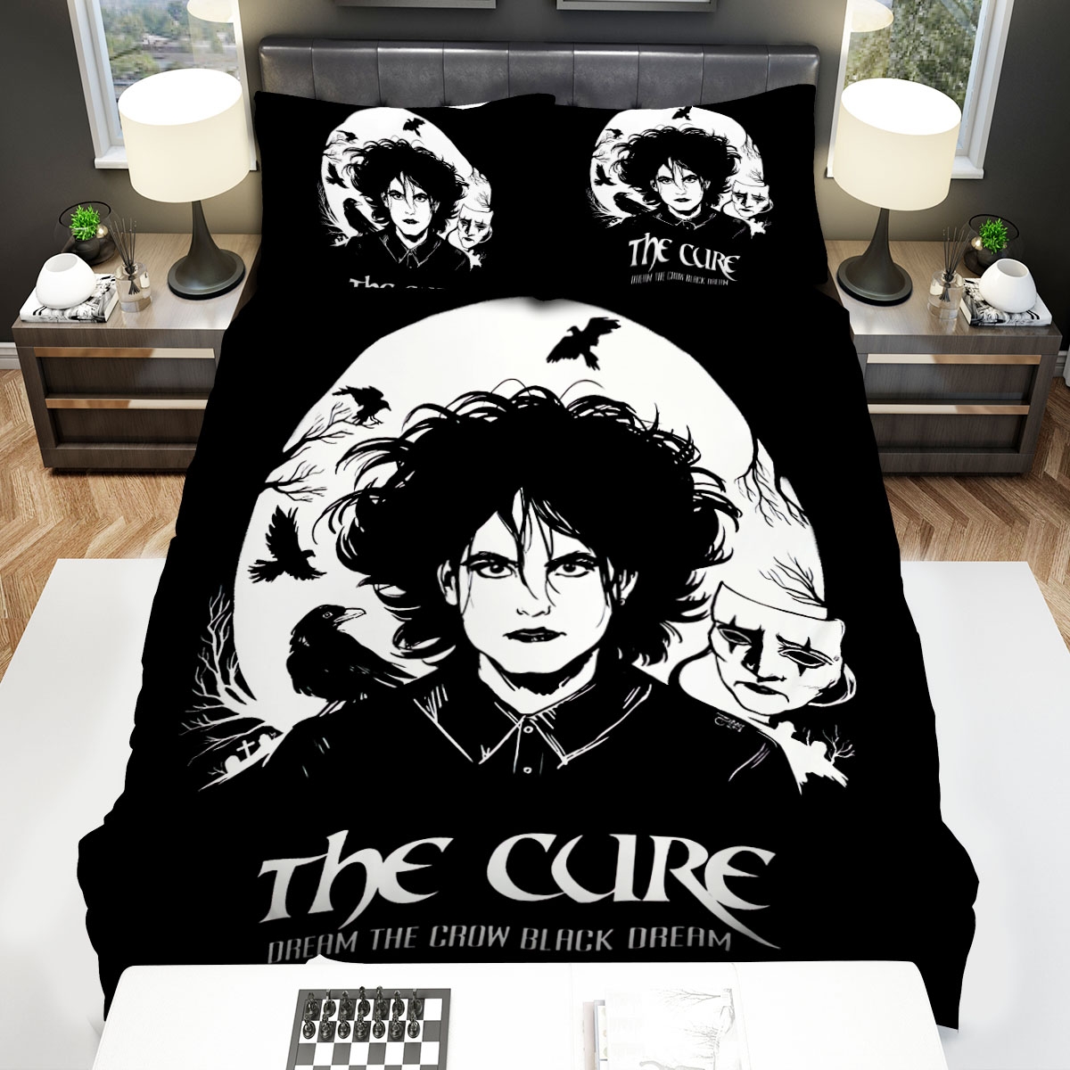 The Cure Robert Smith Dream The Crow Black Dream Bed Sheets Spread Duvet Cover Bedding Set - Unique Anime Apparel for Fans