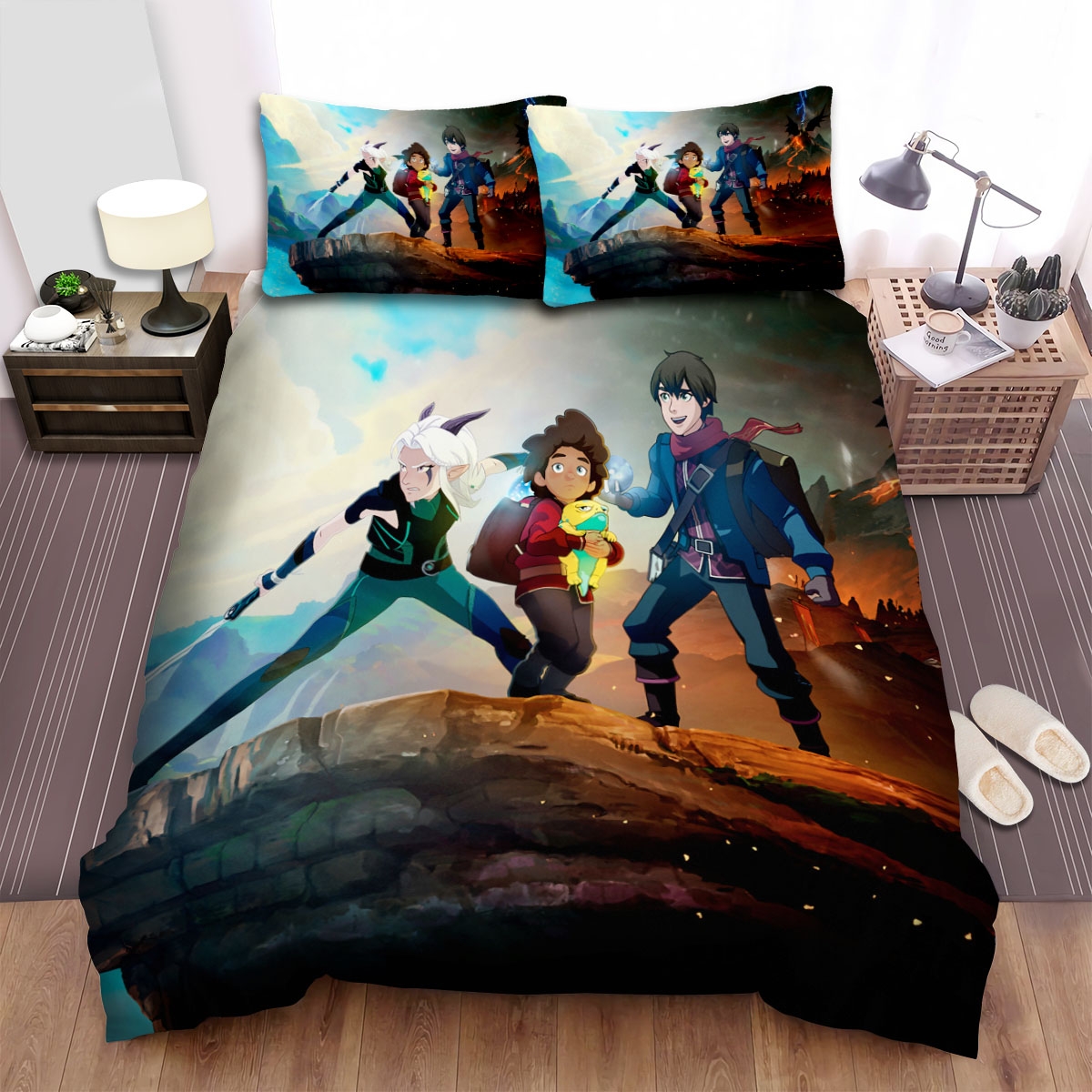 The Dragon Prince Callum Rayla And Erzan Bed Sheets Spread Duvet Cover Bedding Set - Unique Anime Apparel for Fans