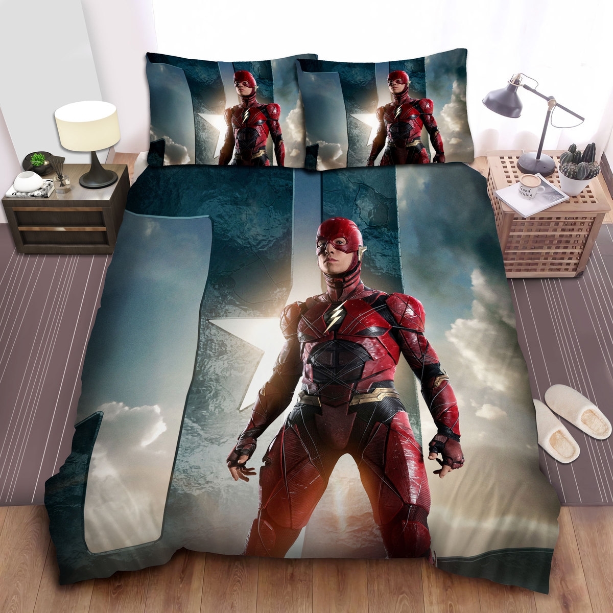 The Flash In Justice League Digital Photograph Bed Sheets Spread Duvet Cover Bedding Set - Unique Anime Apparel for Fans
