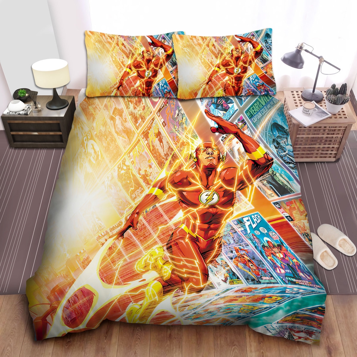 The Flash Running Through Flash Comic Book Covers Bed Sheets Spread Duvet Cover Bedding Set - Unique Anime Apparel for Fans