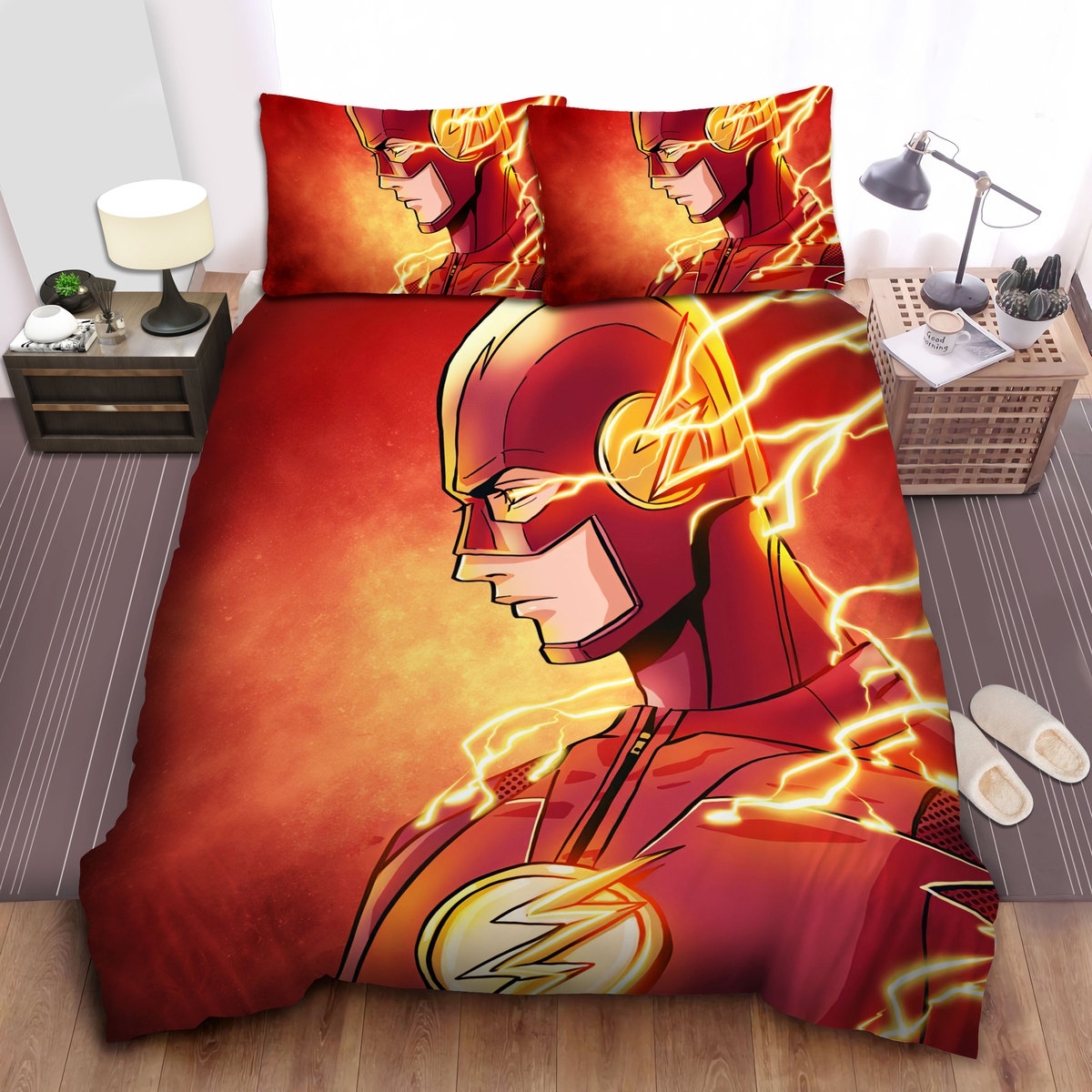 The Flash Side Portrait In Comic Art Bed Sheets Spread Duvet Cover Bedding Set - Unique Anime Apparel for Fans