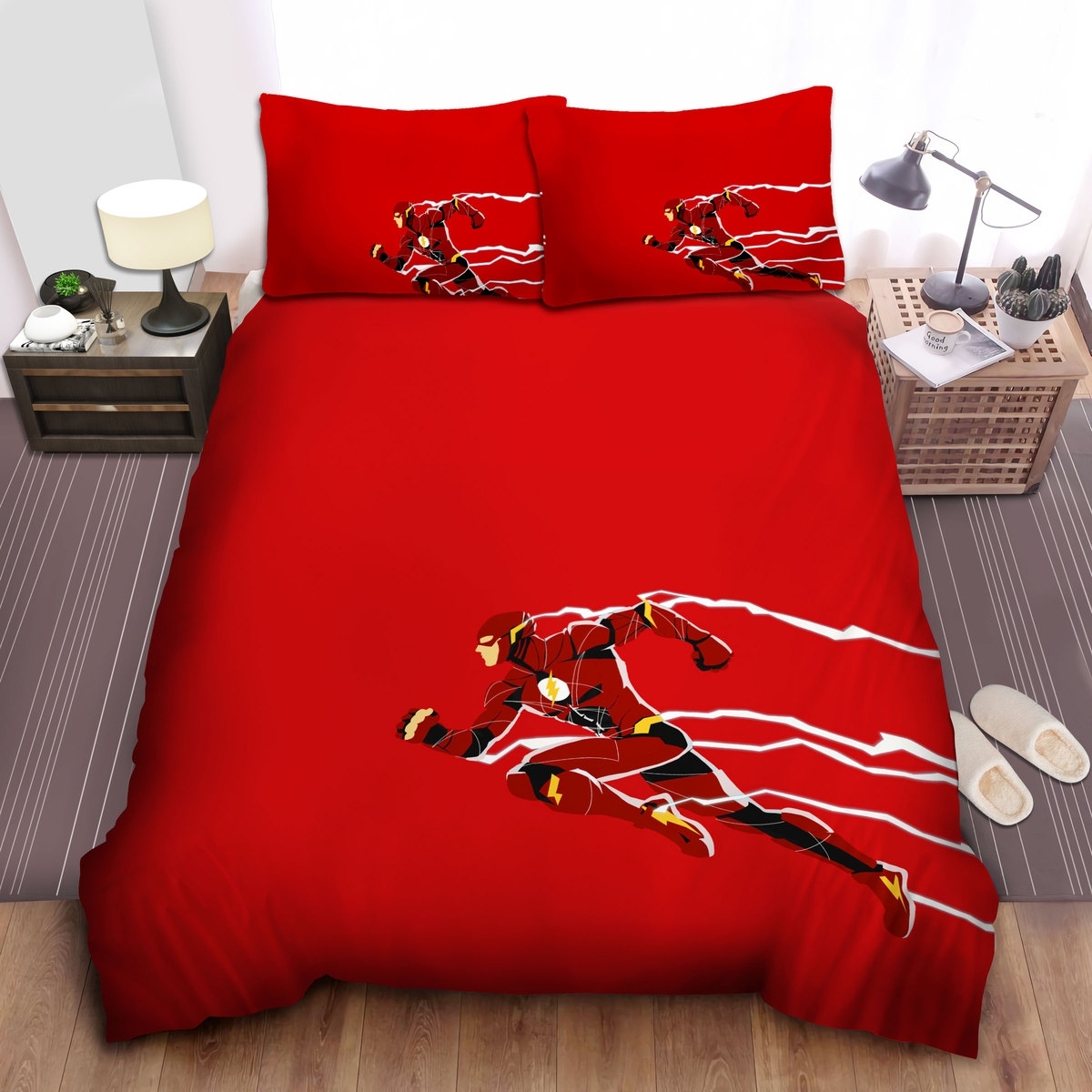 The Flash Super Speed In Red Background Bed Sheets Spread Duvet Cover Bedding Set - Unique Anime Apparel for Fans