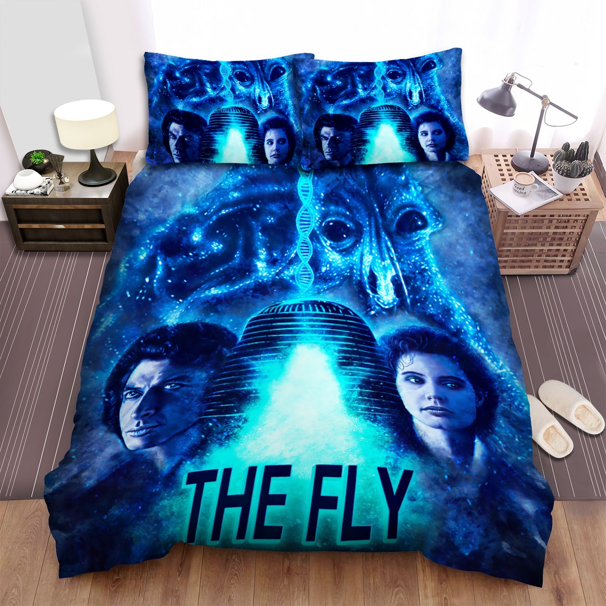 The Fly Be Afraid Be Very Afraid Blue Background Movie Poster Bed Sheets Spread Duvet Cover Bedding Set - Unique Anime Apparel for Fans