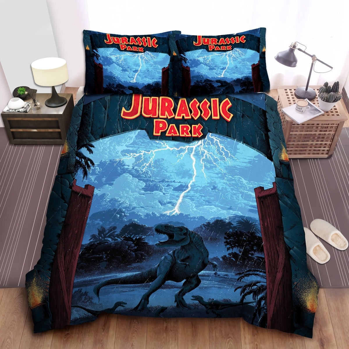 The Gate To Jurassic Park Poster Bed Sheets Spread Duvet Cover Bedding Set - Unique Anime Apparel for Fans