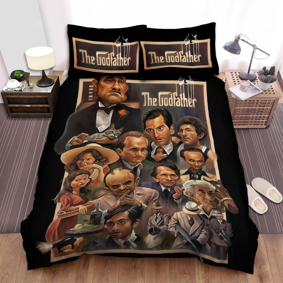 The Godfather Characters In Caricature Art Poster Bed Sheets Spread Duvet Cover Bedding Set - Unique Anime Apparel for Fans
