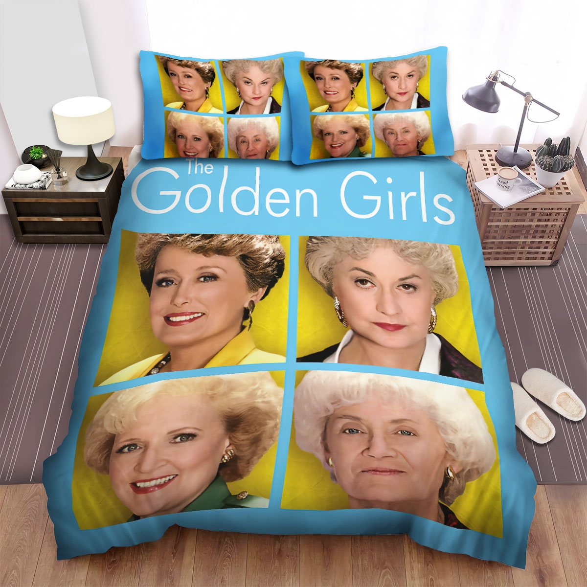 The Golden Girls (1985) Blue Background Bed Sheets Spread Duvet Cover Bedding Set - Unique Anime Apparel for Fans