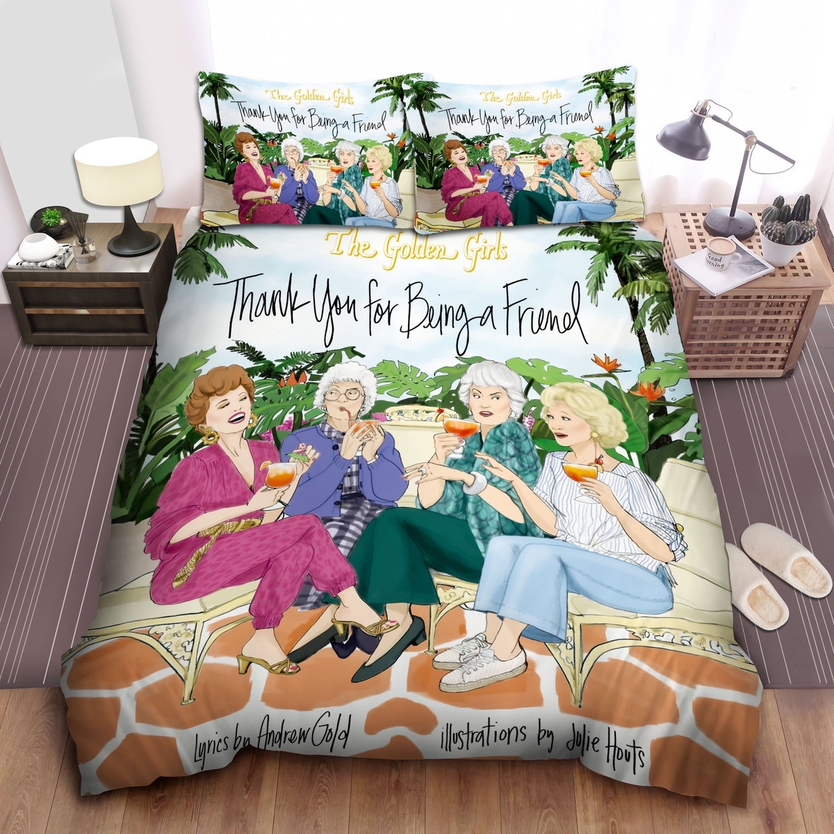The Golden Girls Drinking Cocktails Painting Bed Sheets Spread Duvet Cover Bedding Set - Unique Anime Apparel for Fans