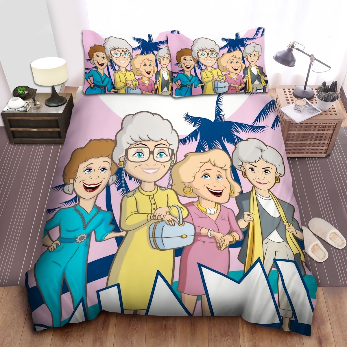 The Golden Girls In Cartoon Characters Bed Sheets Spread Comforter Duvet Cover Bedding Set - Unique Anime Apparel for Fans