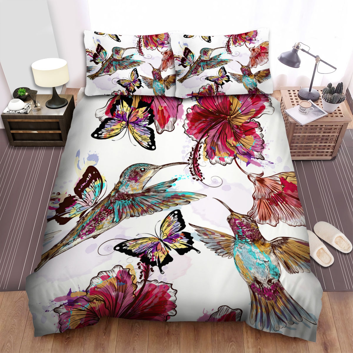 The Hummingbird And Butterflies Bed Sheets Spread Duvet Cover Bedding Set - Unique Anime Apparel for Fans