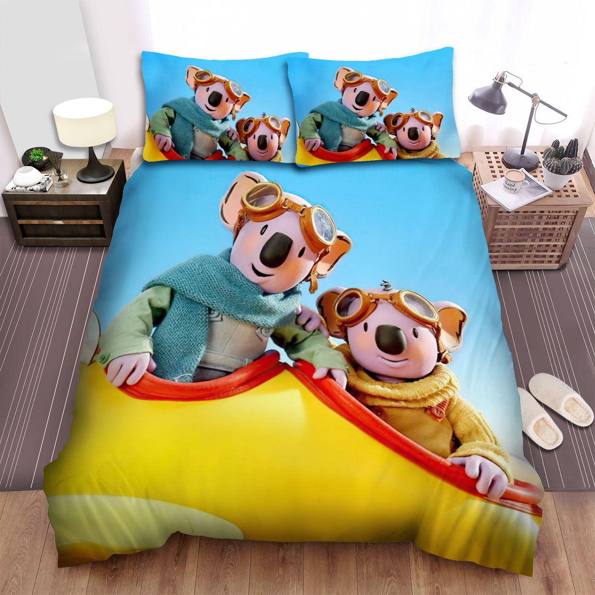 The Koala Brothers Posing On The Plane Bed Sheets Spread Duvet Cover Bedding Set - Unique Anime Apparel for Fans