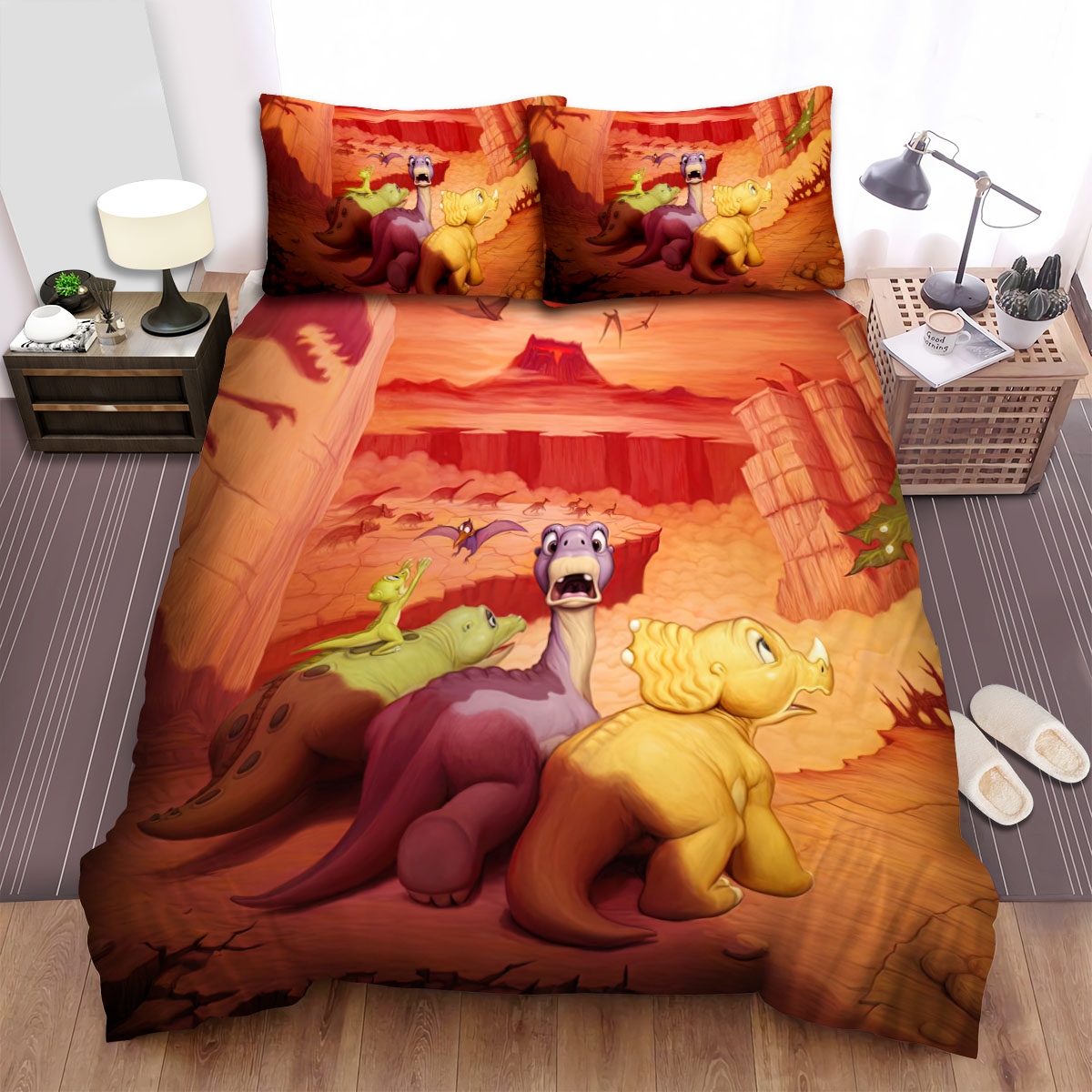 The Land Before Time - Little Foot Screaming Bed Sheets Spread Duvet Cover Bedding Set - Unique Anime Apparel for Fans