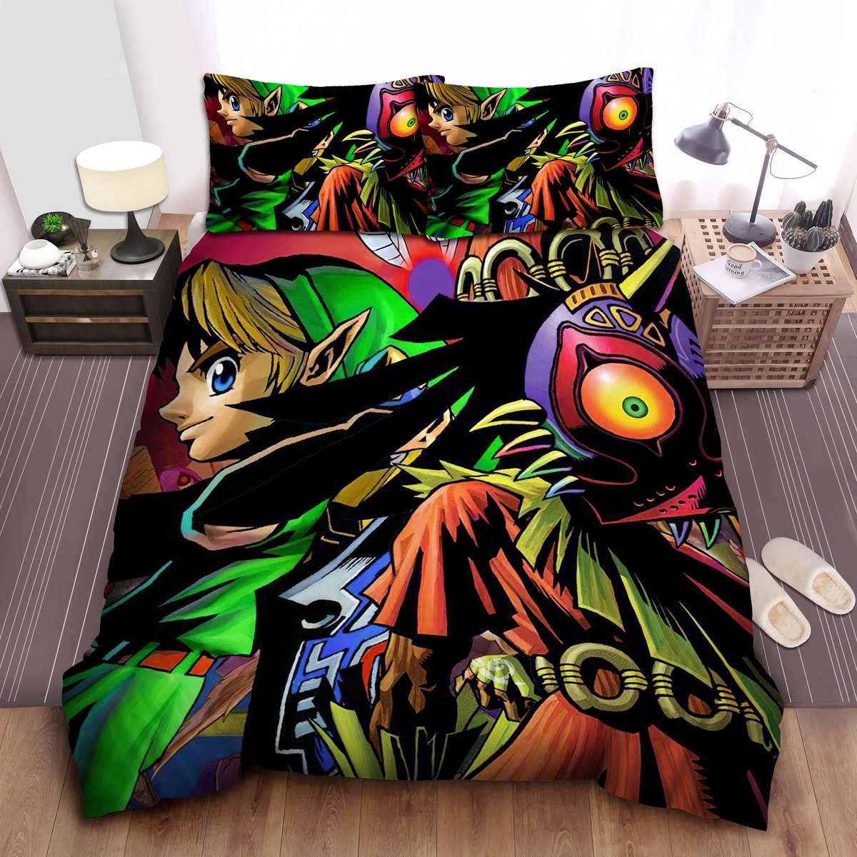 The Legend Of Zelda Link And Skull Kid Artwork Bed Sheets Spread Duvet Cover Bedding Set - Unique Anime Apparel for Fans