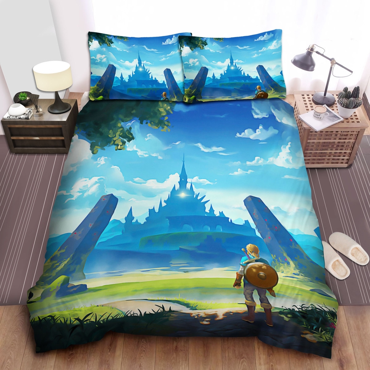 The Legend Of Zelda Link And The Hyrule Castle Digital Painting Bed Sheets Spread Duvet Cover Bedding Set - Unique Anime Apparel for Fans