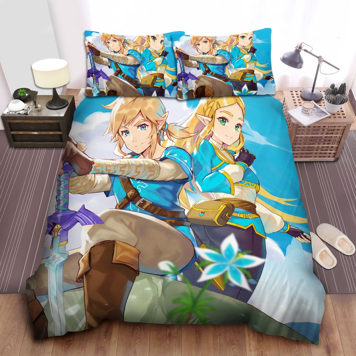 The Legend Of Zelda Link And The Princess Of Zelda Bed Sheets Spread Duvet Cover Bedding Set - Unique Anime Apparel for Fans