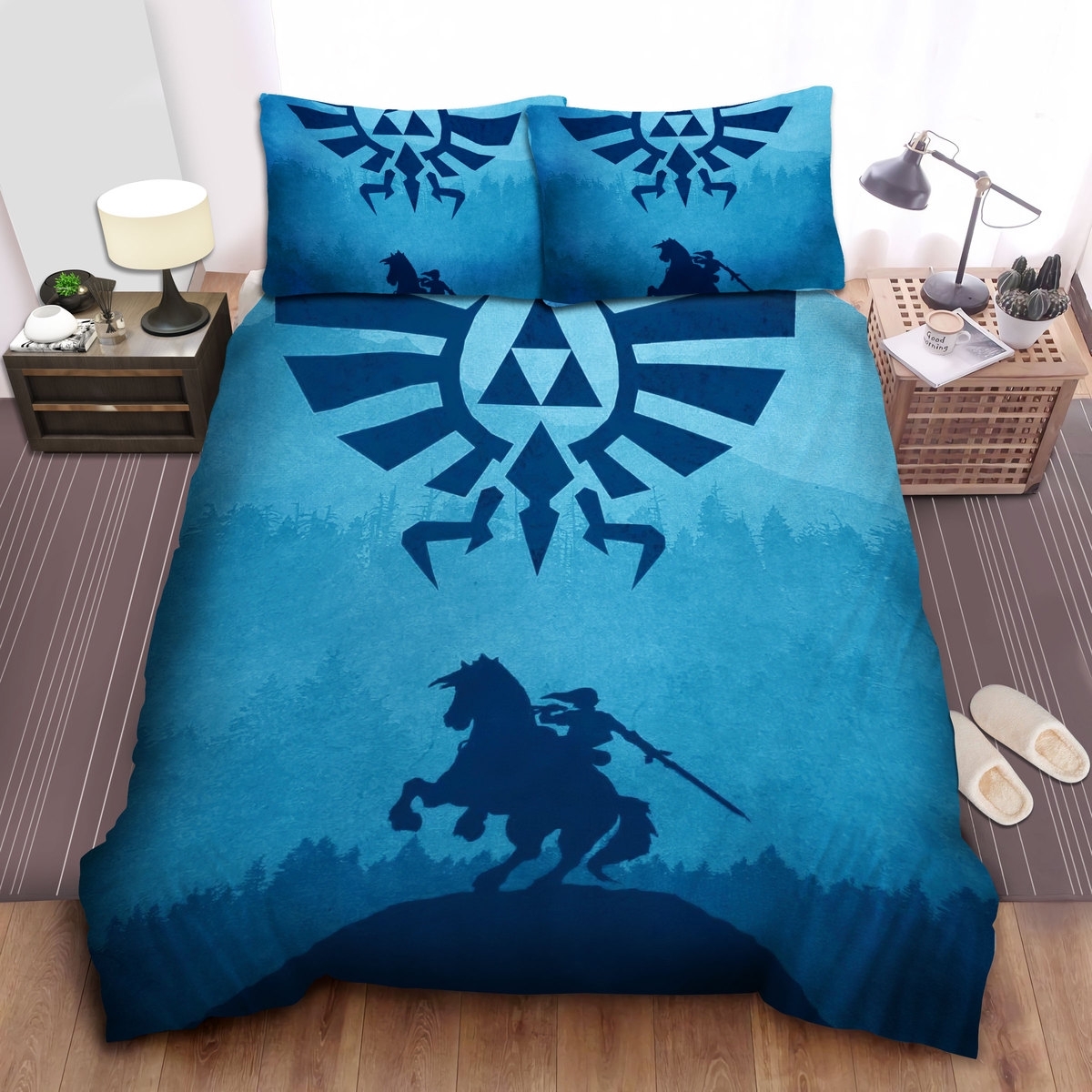 The Legend Of Zelda Link And The Royal Crest Silhouette Artwork Bed Sheets Spread Duvet Cover Bedding Set - Unique Anime Apparel for Fans
