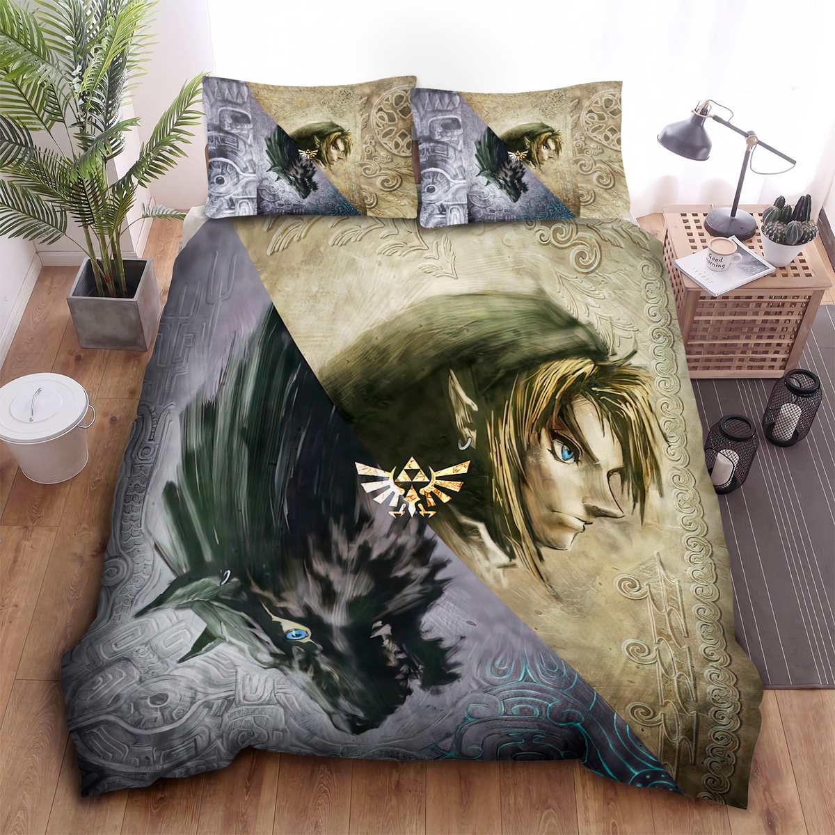 The Legend Of Zelda Link And Wolf Link Split Artwork Bed Sheets Spread Duvet Cover Bedding Set - Unique Anime Apparel for Fans