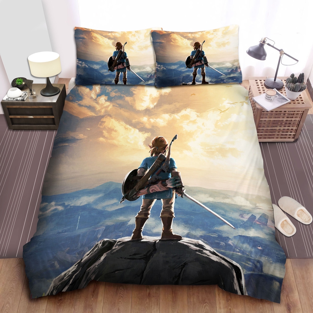 The Legend Of Zelda Link Standing On The Top Of The Mountain Painting Bed Sheets Spread Duvet Cover Bedding Set - Unique Anime Apparel for Fans