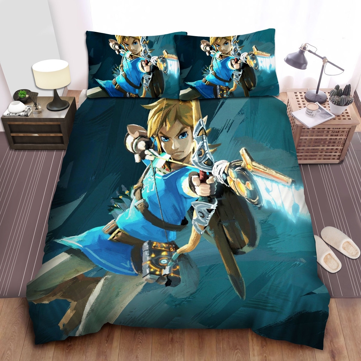 The Legend Of Zelda Link With His Bow & Light Arrow Painting Bed Sheets Spread Duvet Cover Bedding Set - Unique Anime Apparel for Fans
