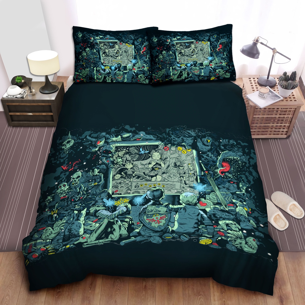 The Legend Of Zelda World Nostalgic Time Illustration Bed Sheets Spread Duvet Cover Bedding Set - Unique Anime Apparel for Fans