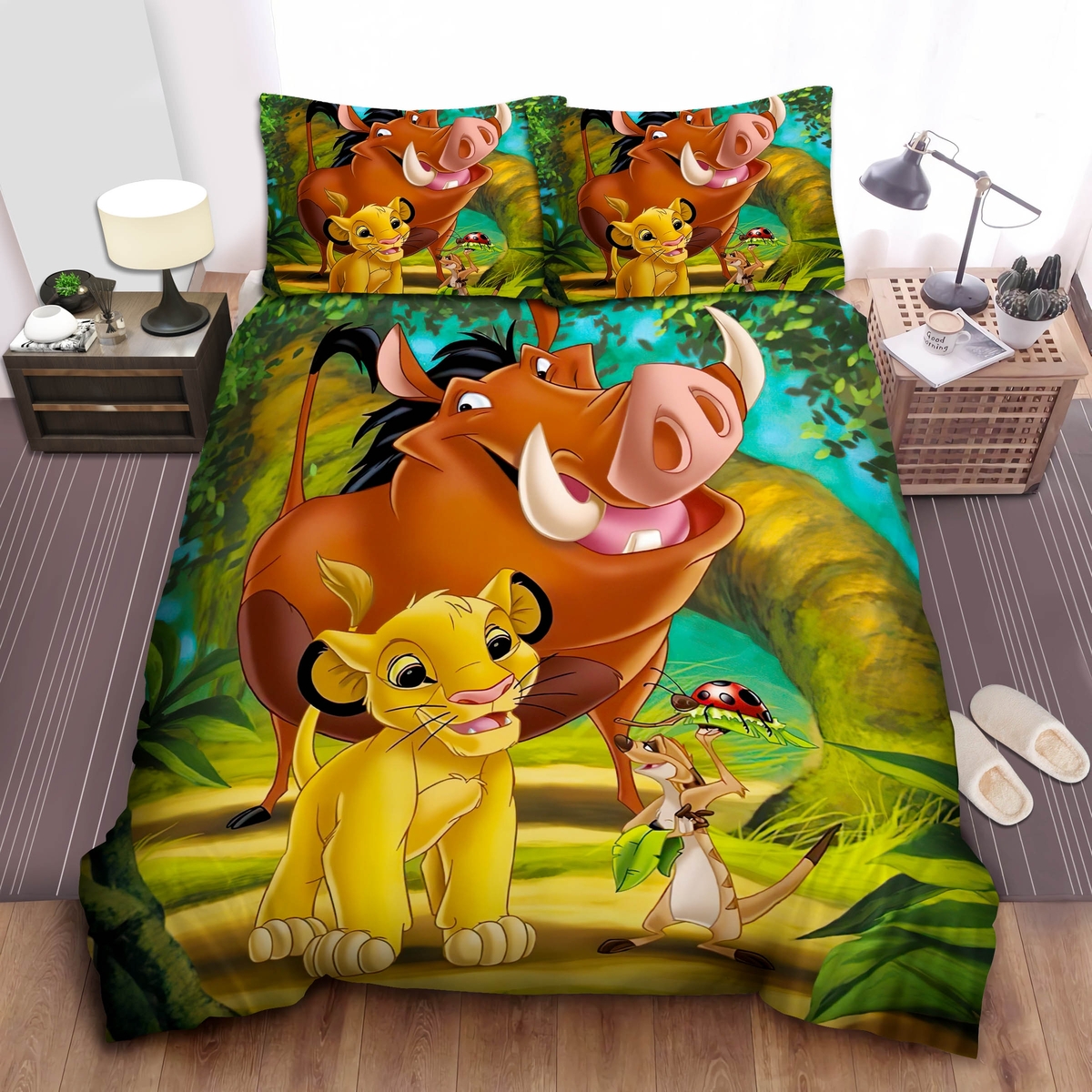 The Lion King Young Simba Timon & Pumbaa In The Jungle Bed Sheets Spread Duvet Cover Bedding Set - Unique Anime Apparel for Fans