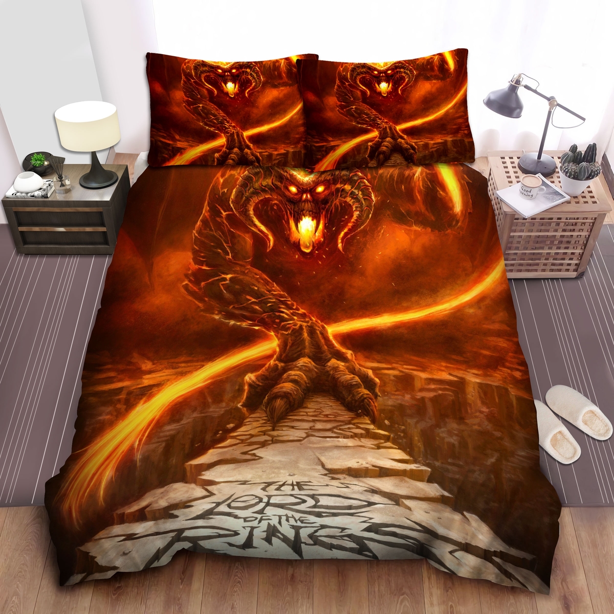 The Lord Of The Ring, Balrog Coming With His Lasso Bed Sheets Spread Comforter Duvet Cover Bedding Set - Unique Anime Apparel for Fans