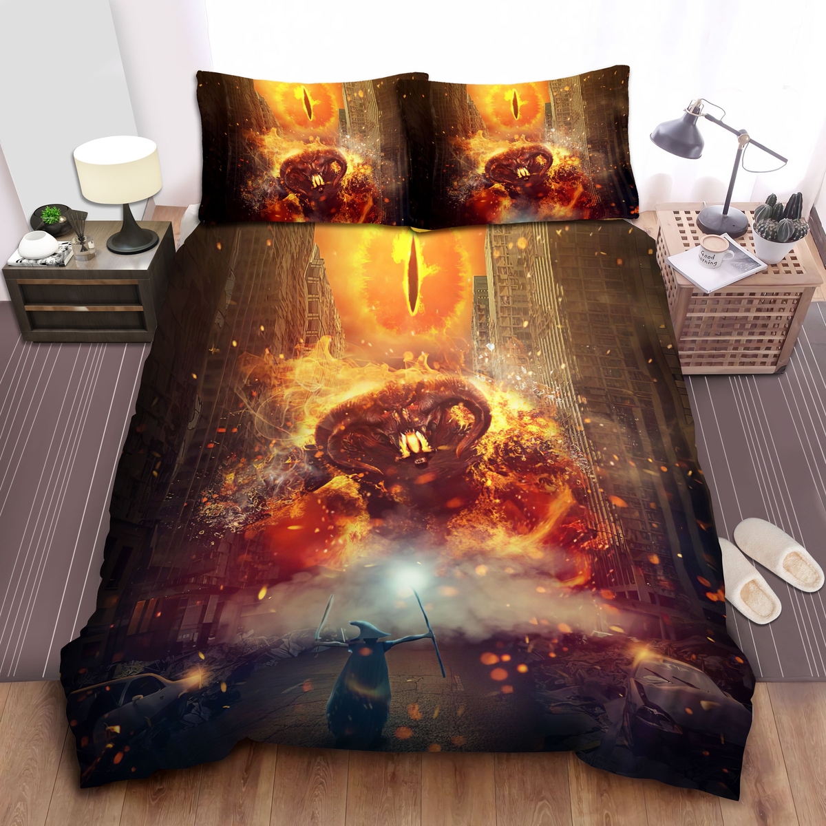 The Lord Of The Ring Balrog Fighting With Gandalf Bed Sheets Spread Duvet Cover Bedding Set - Unique Anime Apparel for Fans