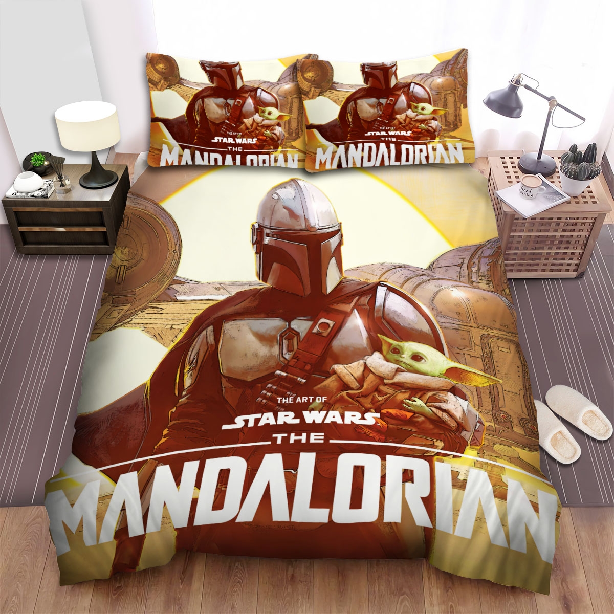 The Mandalorian (2019) The Mandalorian & Baby Yoda Artwork Ver 1 Bed Sheets Spread Duvet Cover Bedding Set - Unique Anime Apparel for Fans