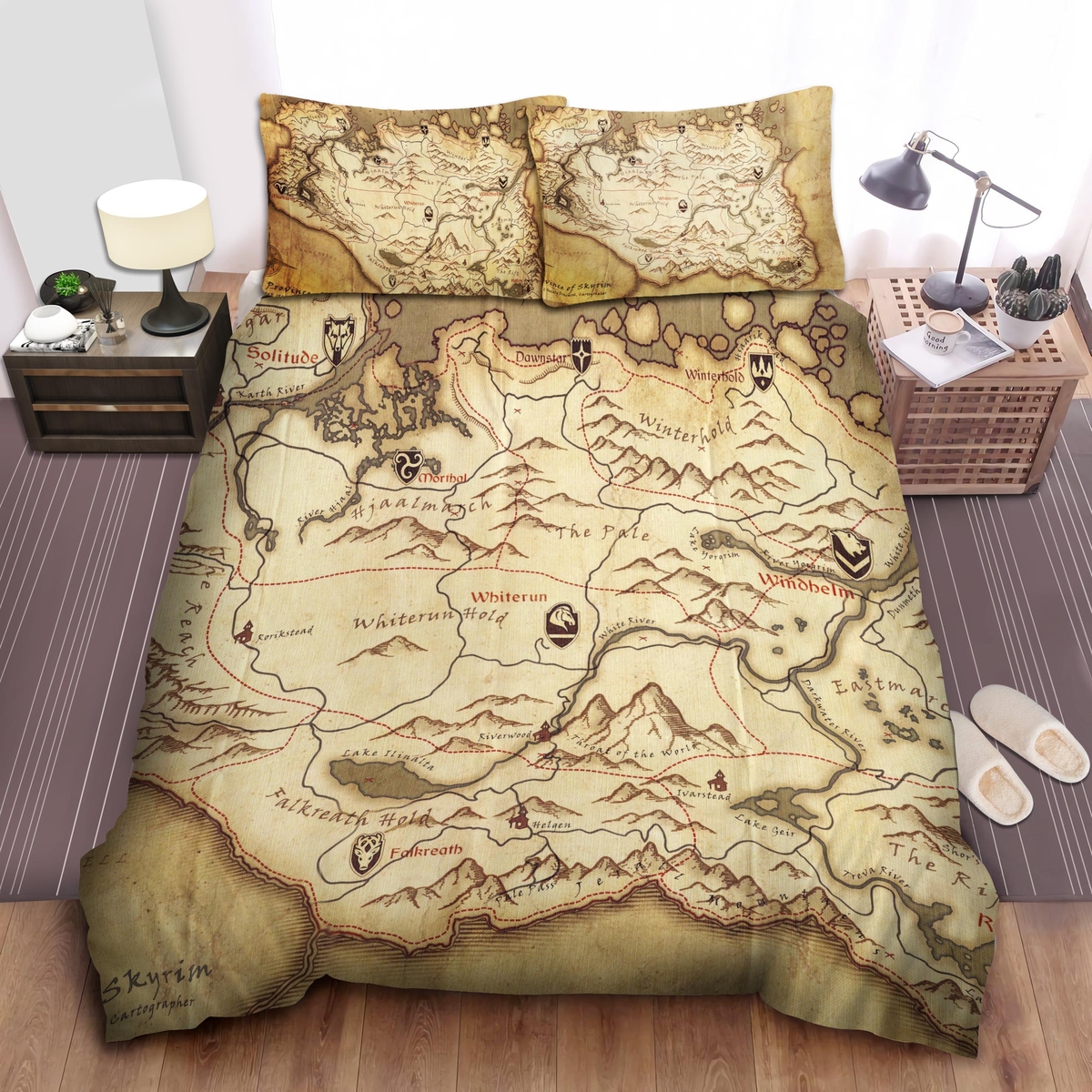 The Map Of Skyrim Bed Sheets Spread Duvet Cover Bedding Set - Unique Anime Apparel for Fans