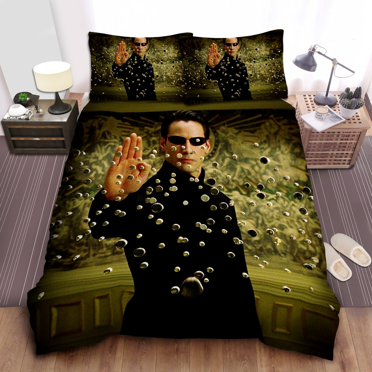 The Matrix Bullets Stopping Bed Sheets Spread Duvet Cover Bedding Set - Unique Anime Apparel for Fans