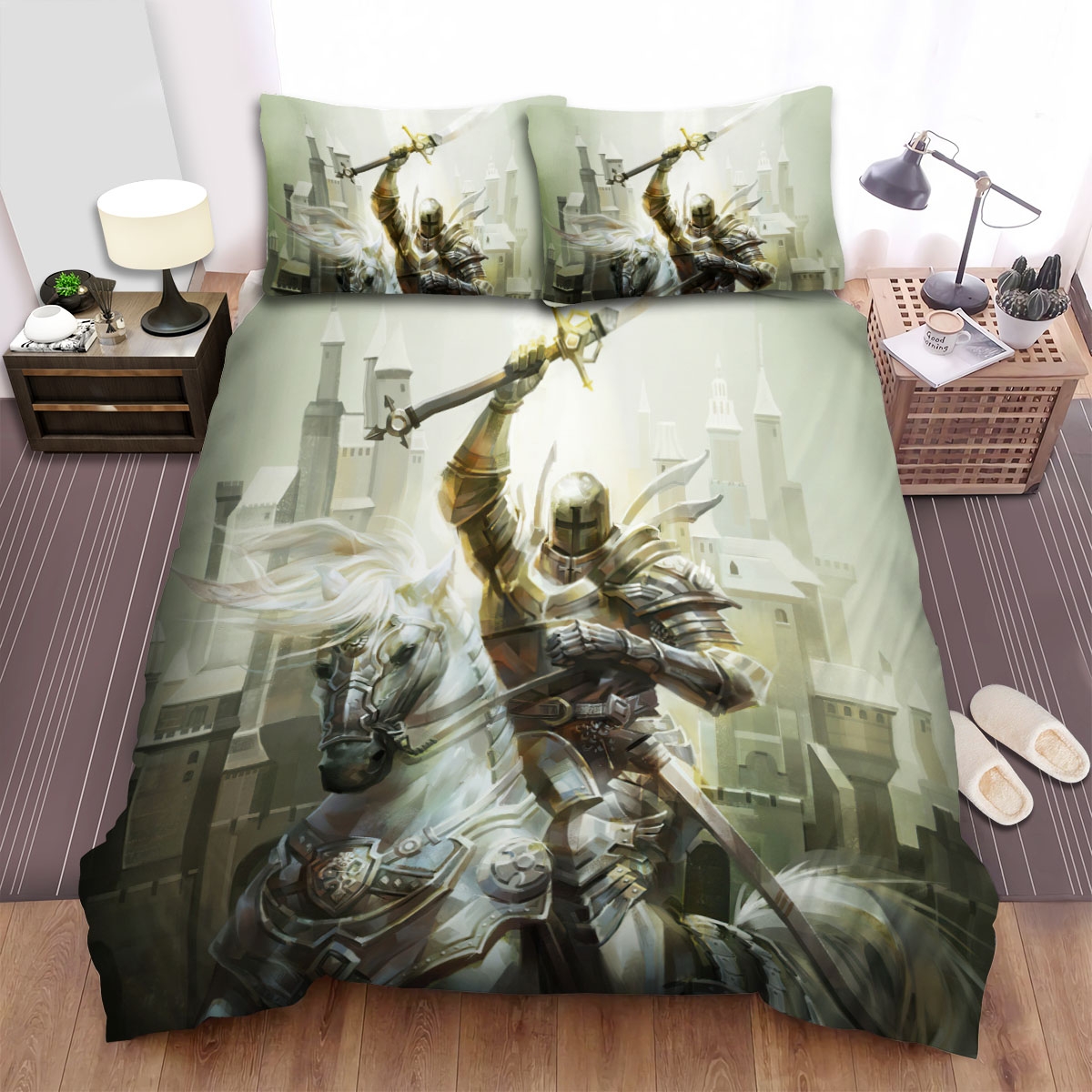 The Medieval White Knight Artwork Bed Sheets Spread Duvet Cover Bedding Set - Unique Anime Apparel for Fans
