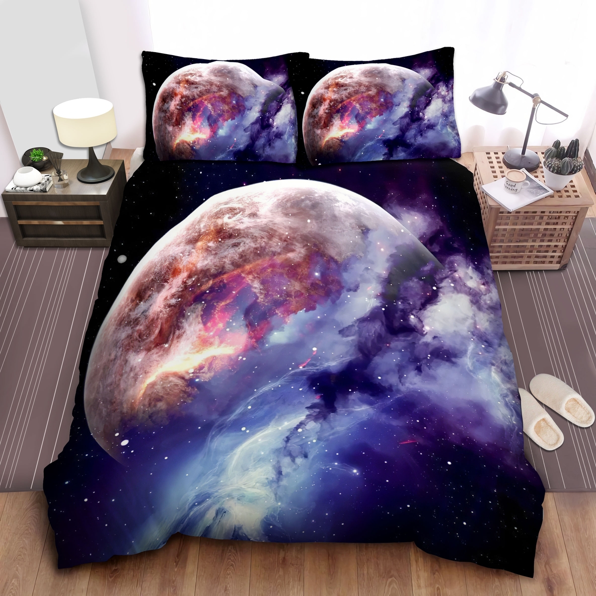 The Milky Way And Planet In Galaxy Bed Sheets Spread Duvet Cover Bedding Set - Unique Anime Apparel for Fans