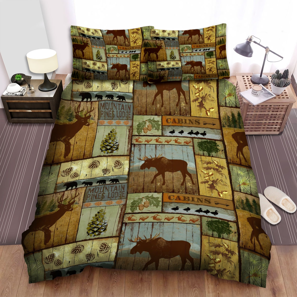The Moose Wooden Pattern Bed Sheets Spread Duvet Cover Bedding Set - Unique Anime Apparel for Fans