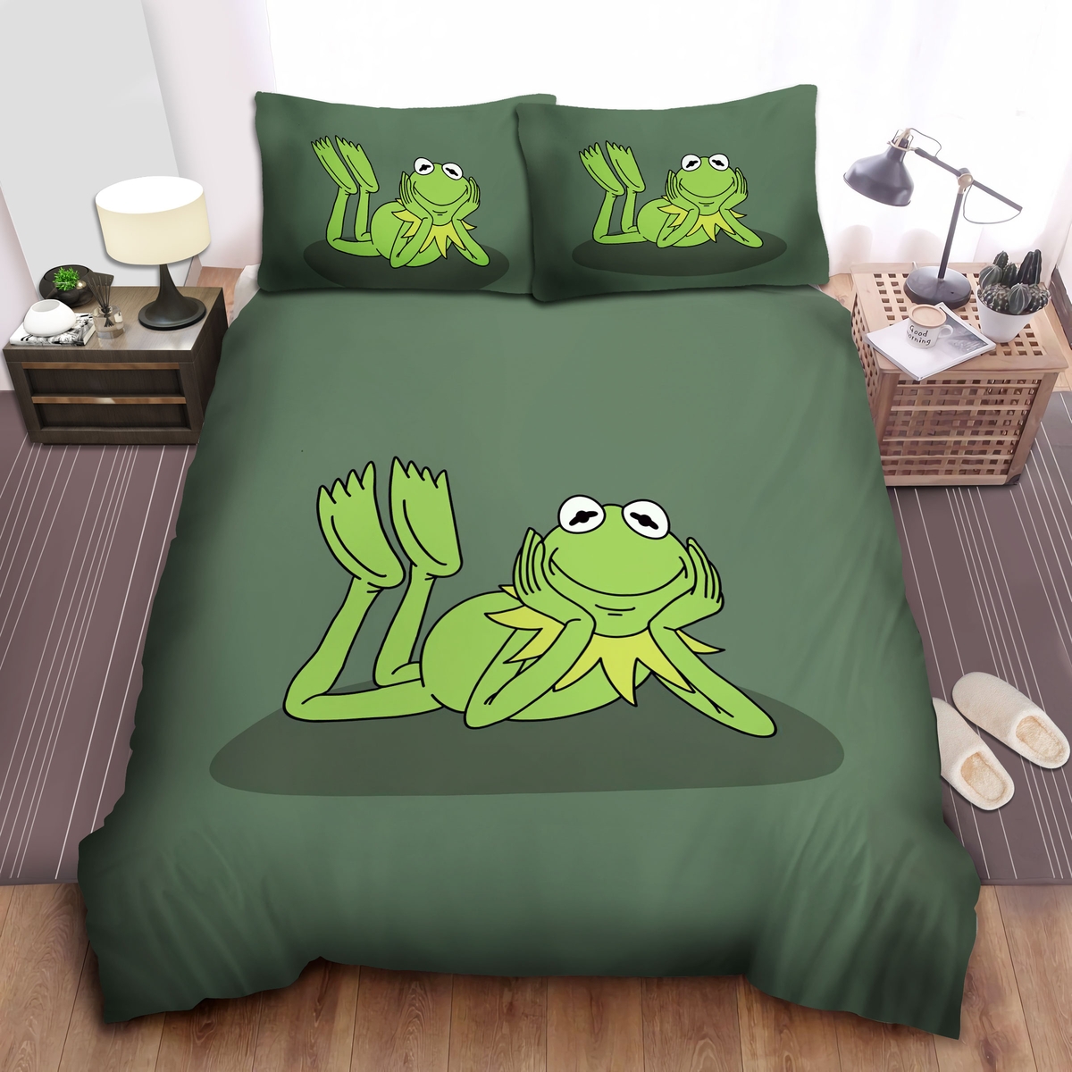 The Muppets Kermit The Frog Smiling With You Bed Sheets Spread Duvet Cover Bedding Set - Unique Anime Apparel for Fans