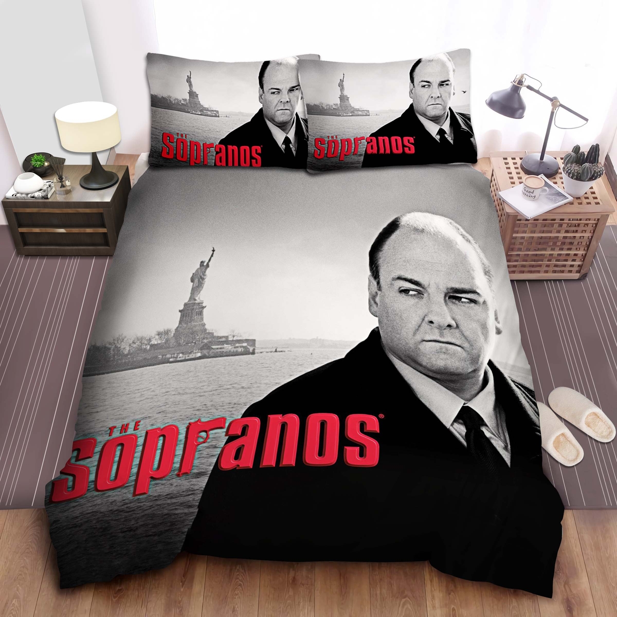 The Sopranos Tony Soprano In Black & White Image Bed Sheet Spread Duvet Cover Bedding Set - Unique Anime Apparel for Fans