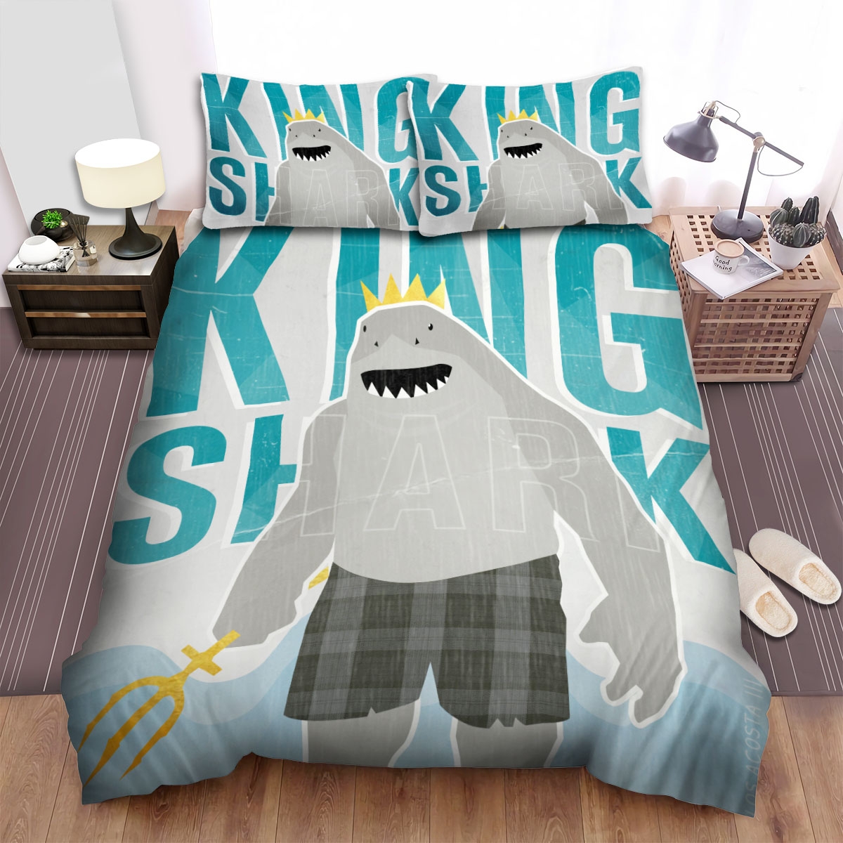 The Suicide Squad King Shark With Crown And Trident Bed Sheets Spread Duvet Cover Bedding Set - Unique Anime Apparel for Fans