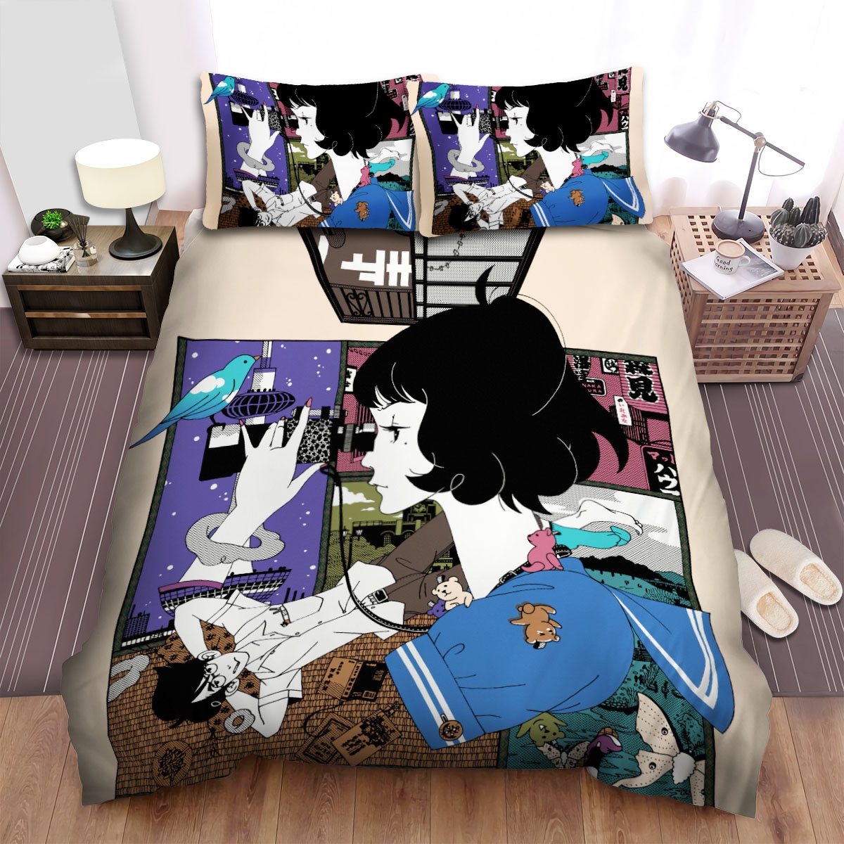 The Tatami Galaxy Akashi Collage Bed Sheets Spread Comforter Duvet Cover Bedding Set - Unique Anime Apparel for Fans