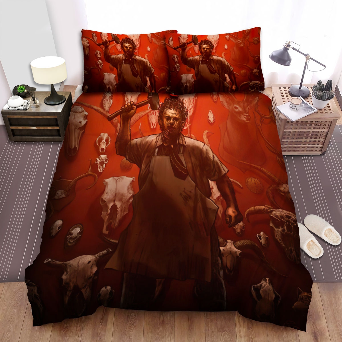 The Texas Chain Saw Massacre Animal Bones Background Bed Sheets Spread Duvet Cover Bedding Set - Unique Anime Apparel for Fans