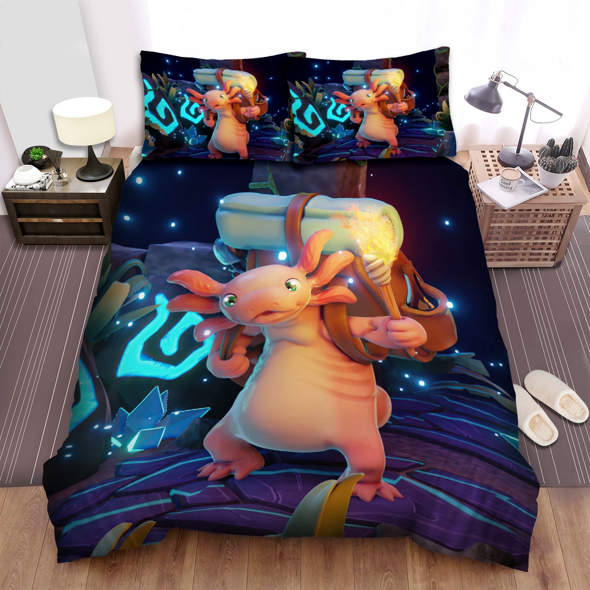 The Wild Animal - The Axolotl Holding A Torch Bed Sheets Spread Duvet Cover Bedding Set - Unique Anime Apparel for Fans