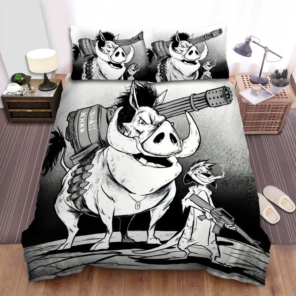 Timon And Pumbaa Tartical Team Bed Sheets Spread Duvet Cover Bedding Set - Unique Anime Apparel for Fans