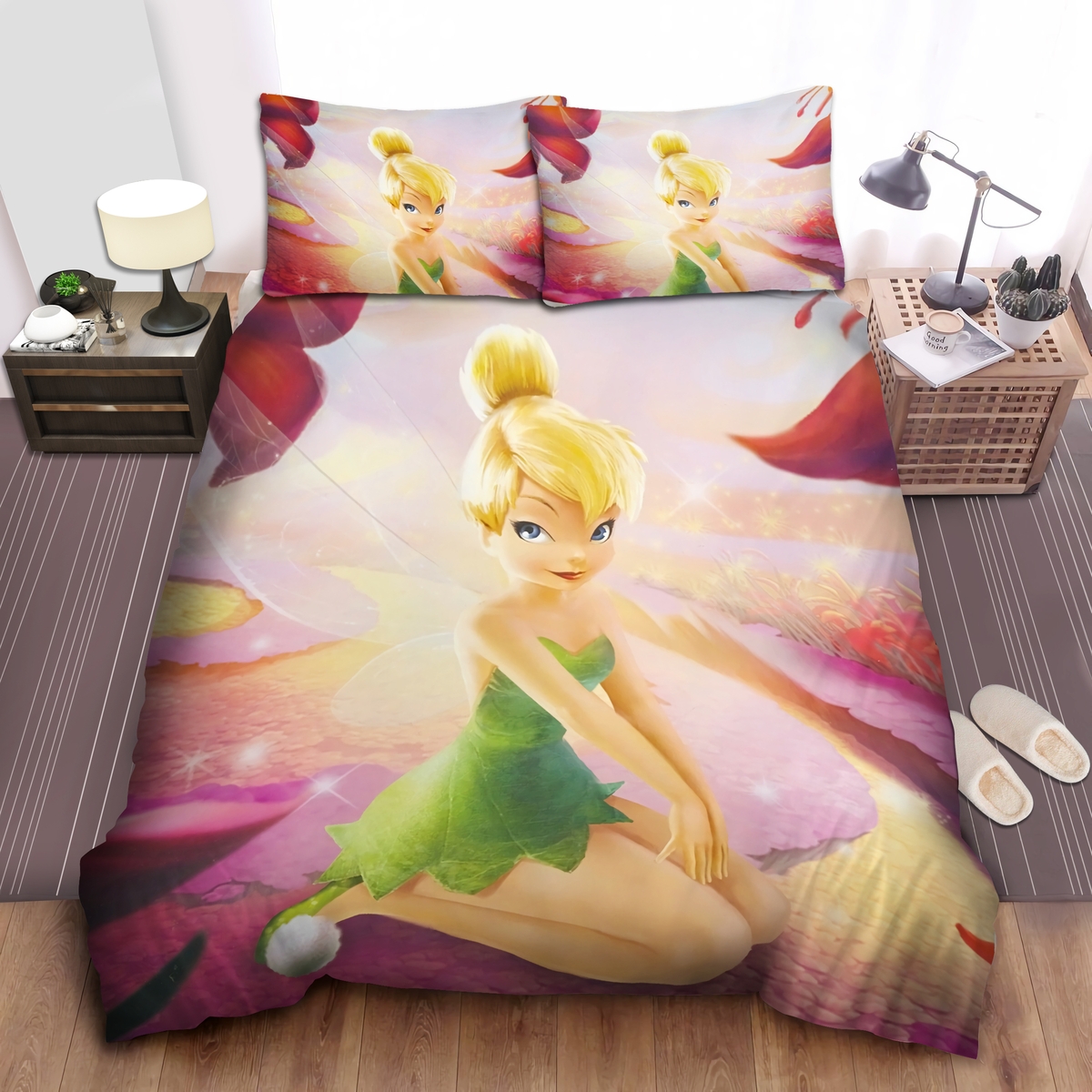 Tinkerbell In Flower Path Bed Sheets Spread Duvet Cover Bedding Set - Unique Anime Apparel for Fans