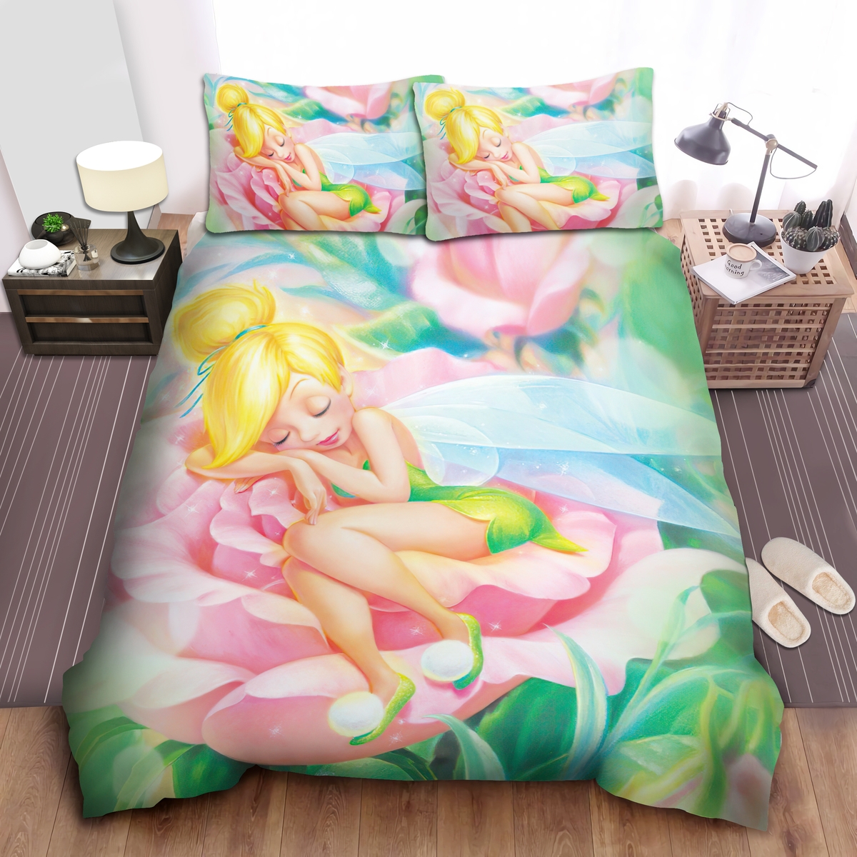 Tinkerbell Sleeping On The Flower Bed Sheets Spread Duvet Cover Bedding Set - Unique Anime Apparel for Fans