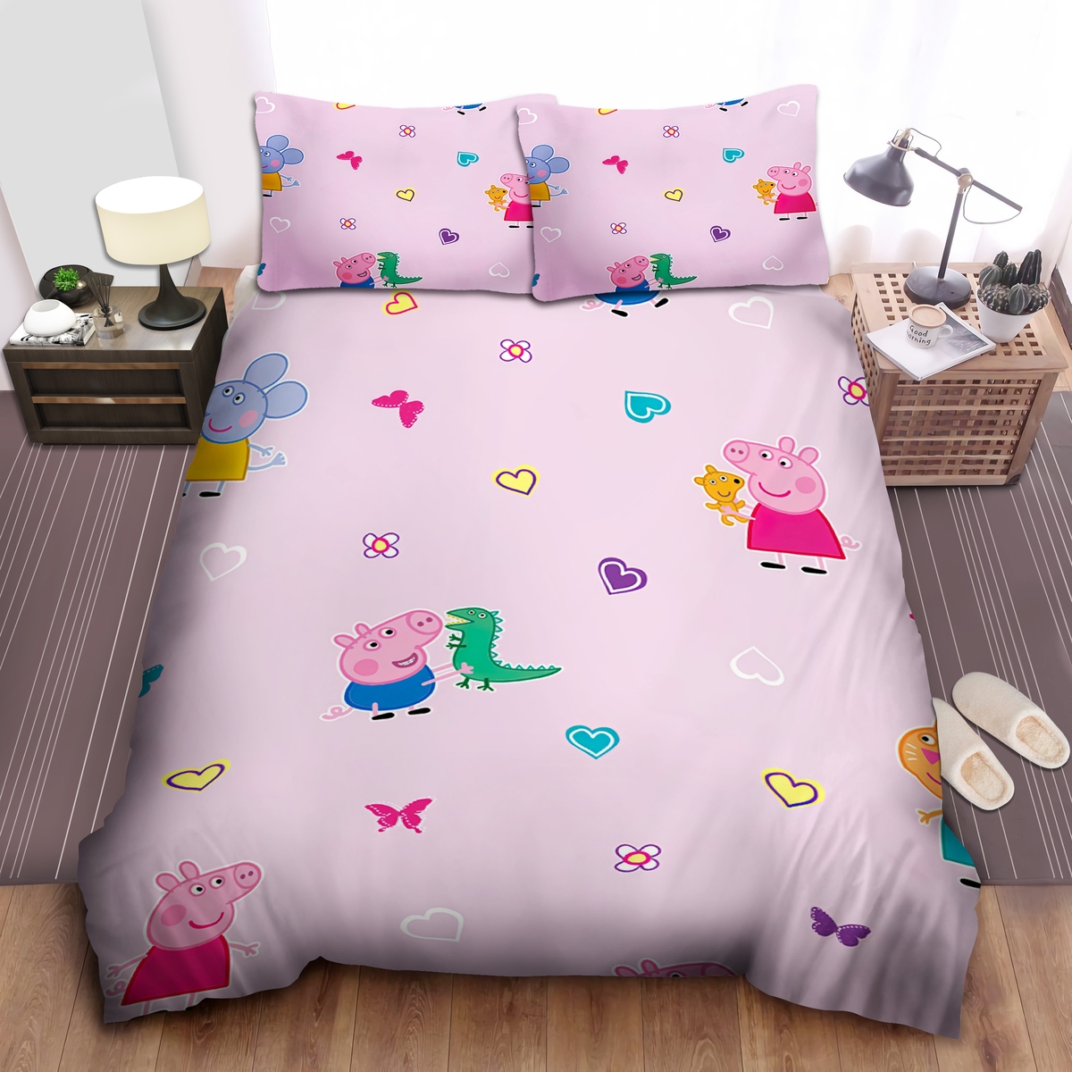 Tiny Peppa Pig Characters Pattern Bed Sheets Spread Duvet Cover Bedding Set - Unique Anime Apparel for Fans