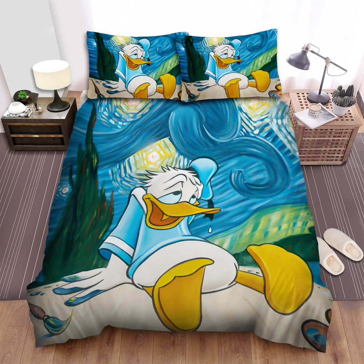 Tiring Donald Duck After Painted A Picture Bed Sheets Spread Duvet Cover Bedding Set - Unique Anime Apparel for Fans