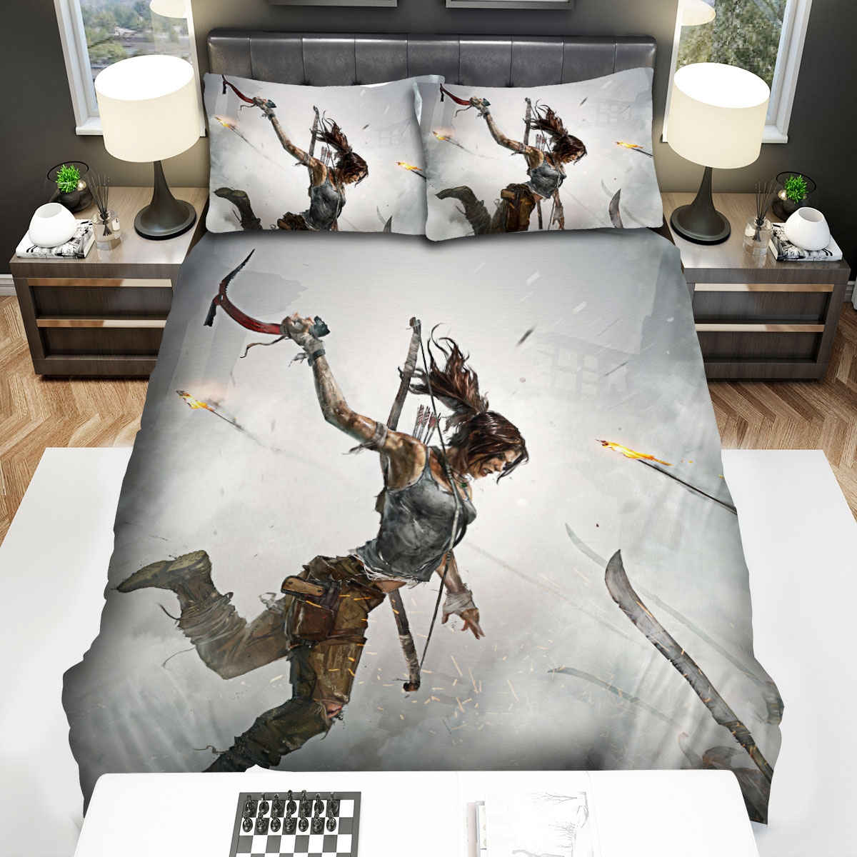 Tomb Raider Lara Croft Fighting Bed Sheets Spread Duvet Cover Bedding Set - Unique Anime Apparel for Fans