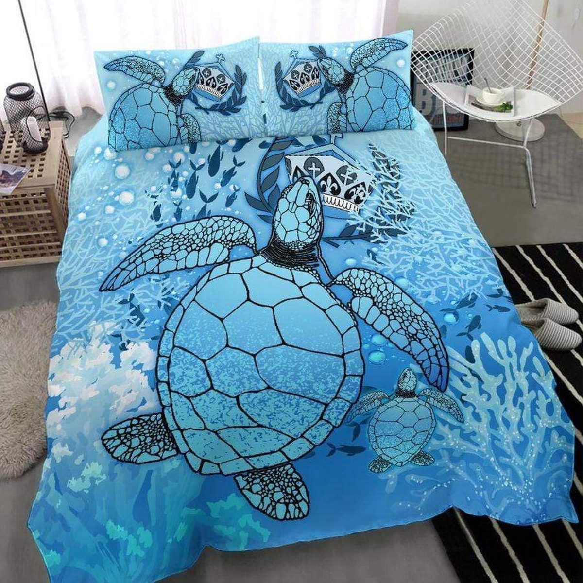 Tonga Turtle Blue Duvet Cover Bedding Set - Unique Anime Apparel for Fans