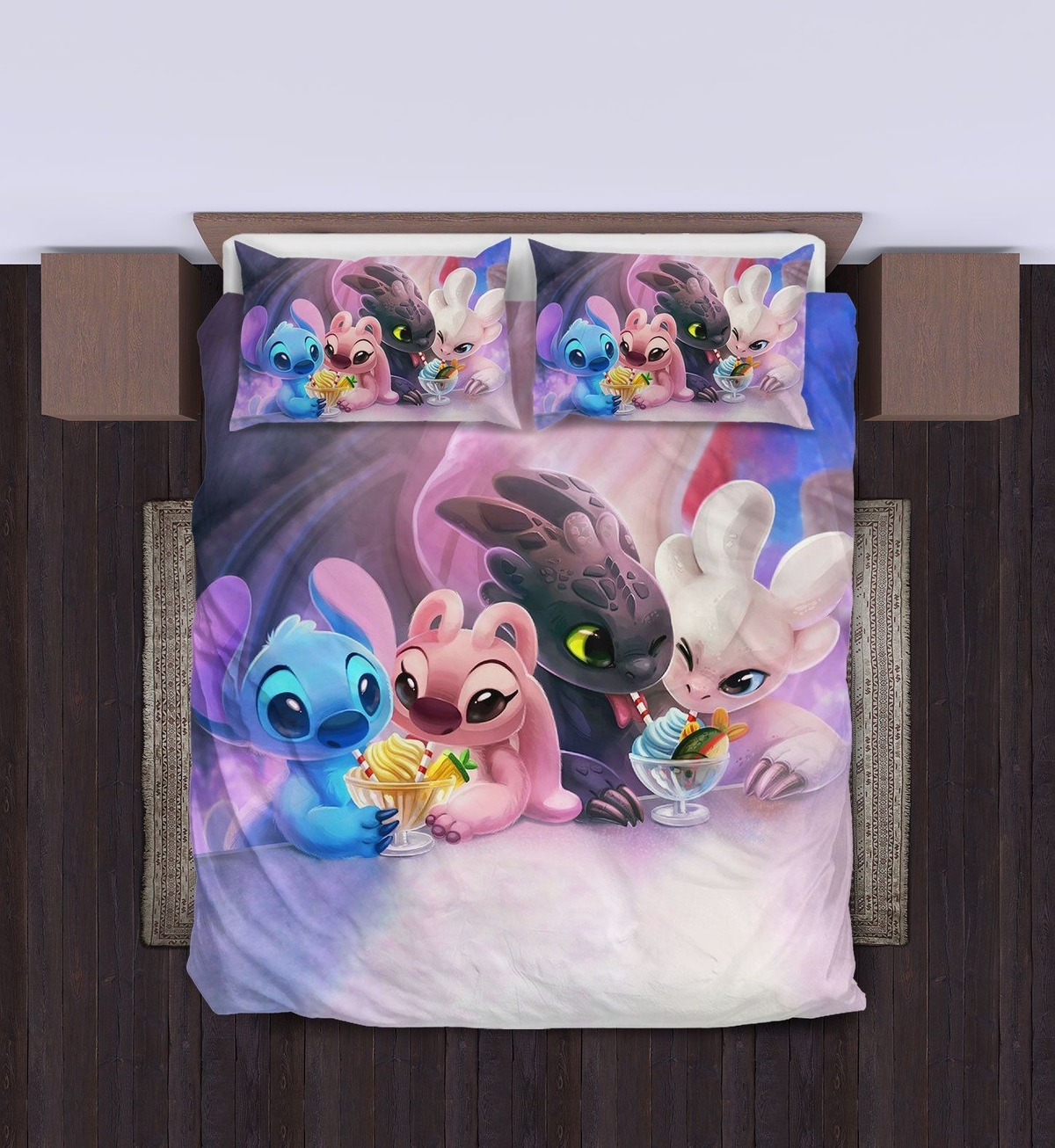 Toothless And Light Fury Dragons - Angel Stitch Lilo Bedding Set - Unique Anime Apparel for Fans