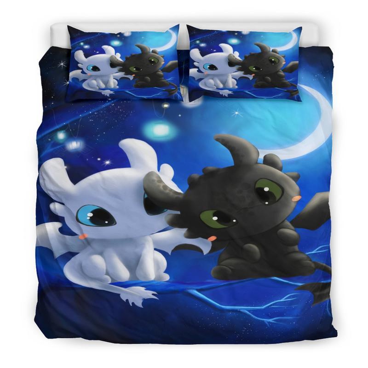 Toothless And The Light Fury Bedding Set (Duvet Cover & Pillow Cases) - Unique Anime Apparel for Fans