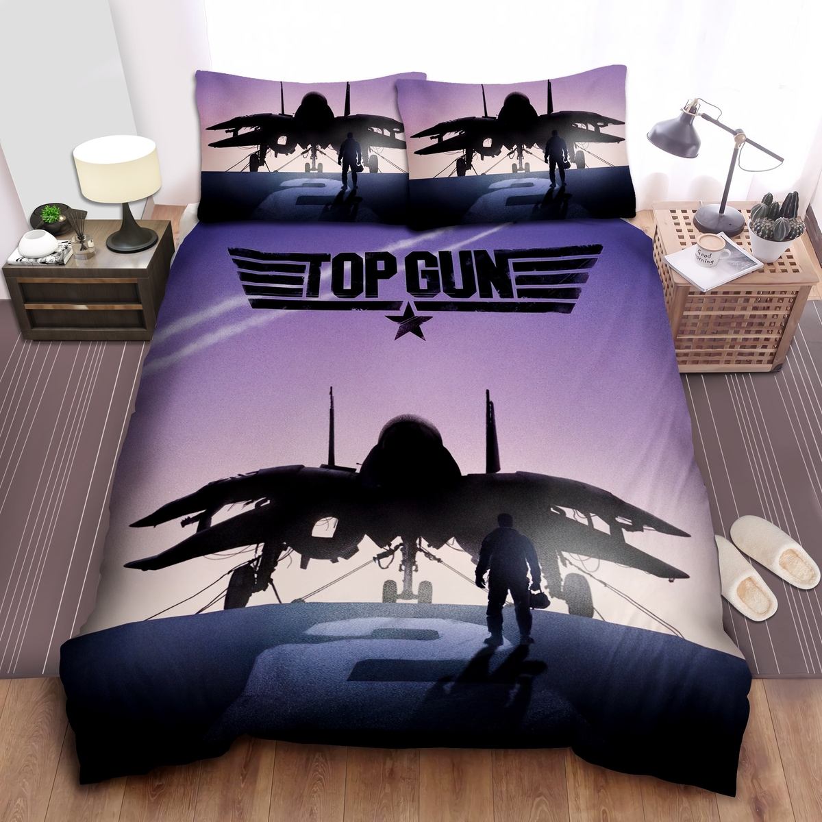 Top Gun Aircraft & Pilot Silhouette Bed Sheets Spread Comforter Duvet Cover Bedding Set - Unique Anime Apparel for Fans