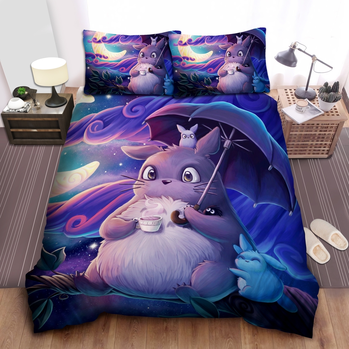 Totoro & Friends Digital Art Bed Sheets Spread Duvet Cover Bedding Set - Unique Anime Apparel for Fans