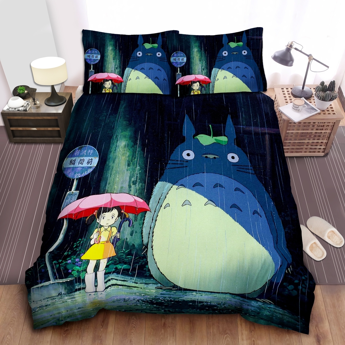 Totoro & Satsuki In The Rain Bed Sheets Spread Duvet Cover Bedding Set - Unique Anime Apparel for Fans